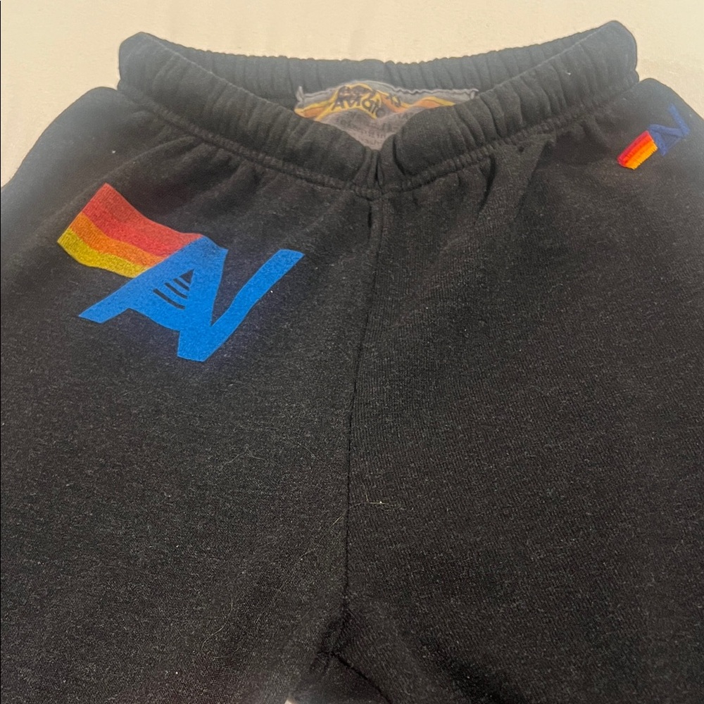 Aviator Nation Black Joggers with Blue and Multicolor Logo